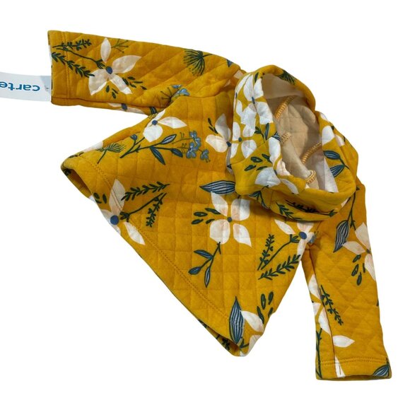 Baby Girls Carters Quilted Hooded Jacket 3M Yellow Floral Cotton Blend - Picture 3 of 8